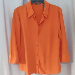 Liz Claiborne, Orange silk blouse, Size 10, 3/4 sleeve with cuffs